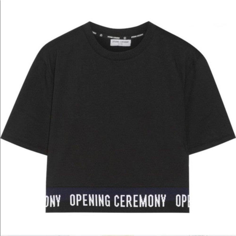 Opening Ceremony Black Cropped Logo Tee Small